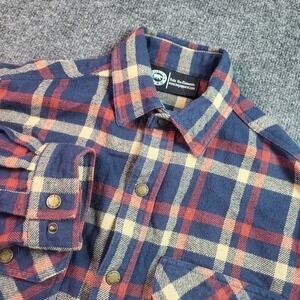 Polar King Men‎ Medium Blue Red Plaid Cotton Flannel Snap Button Work Shirt MR